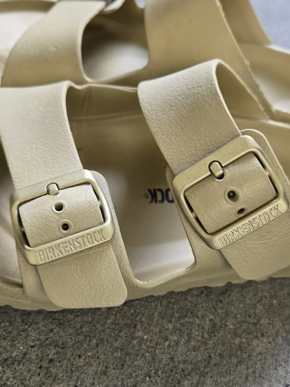 Birkenstock Men’s Two-Buckle Slide Sandals in Beige